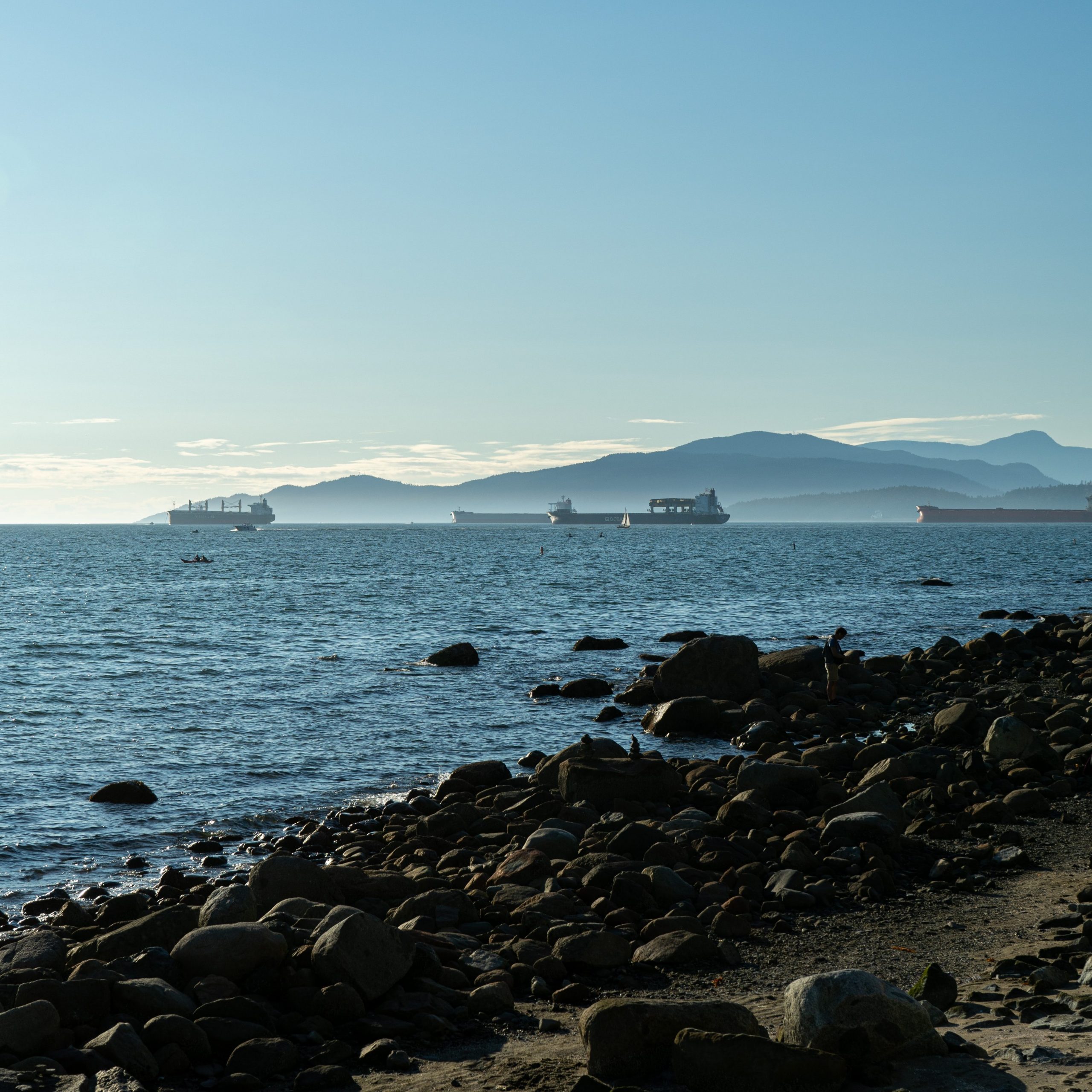 View from English Bay of tankers on the ocean